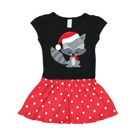 

Inktastic Christmas Raccoon Raccoon With Santa Hat Scarf Gift Toddler Girl Dress
