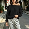 thumbnail image 5 of Nugftut Sweatshirts for Women Off Shoulder Fleece Crewneck Casual Long Sleeve Shirts Loose Fit Tops, 5 of 8