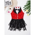 thumbnail image 5 of vastwit Children Girls Jazz Dance Latin Dress Sleeveless Shiny Sequin Tassel Bodysuit Dancewear Red 14, 5 of 7
