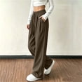 thumbnail image 6 of Women's Corduroy Wide Leg Long Pants Elastic Drawstring Waist with Pockets Soft Stretchy Loose Fit Casual Full Length Trousers for Fall Winter Brown, 6 of 7