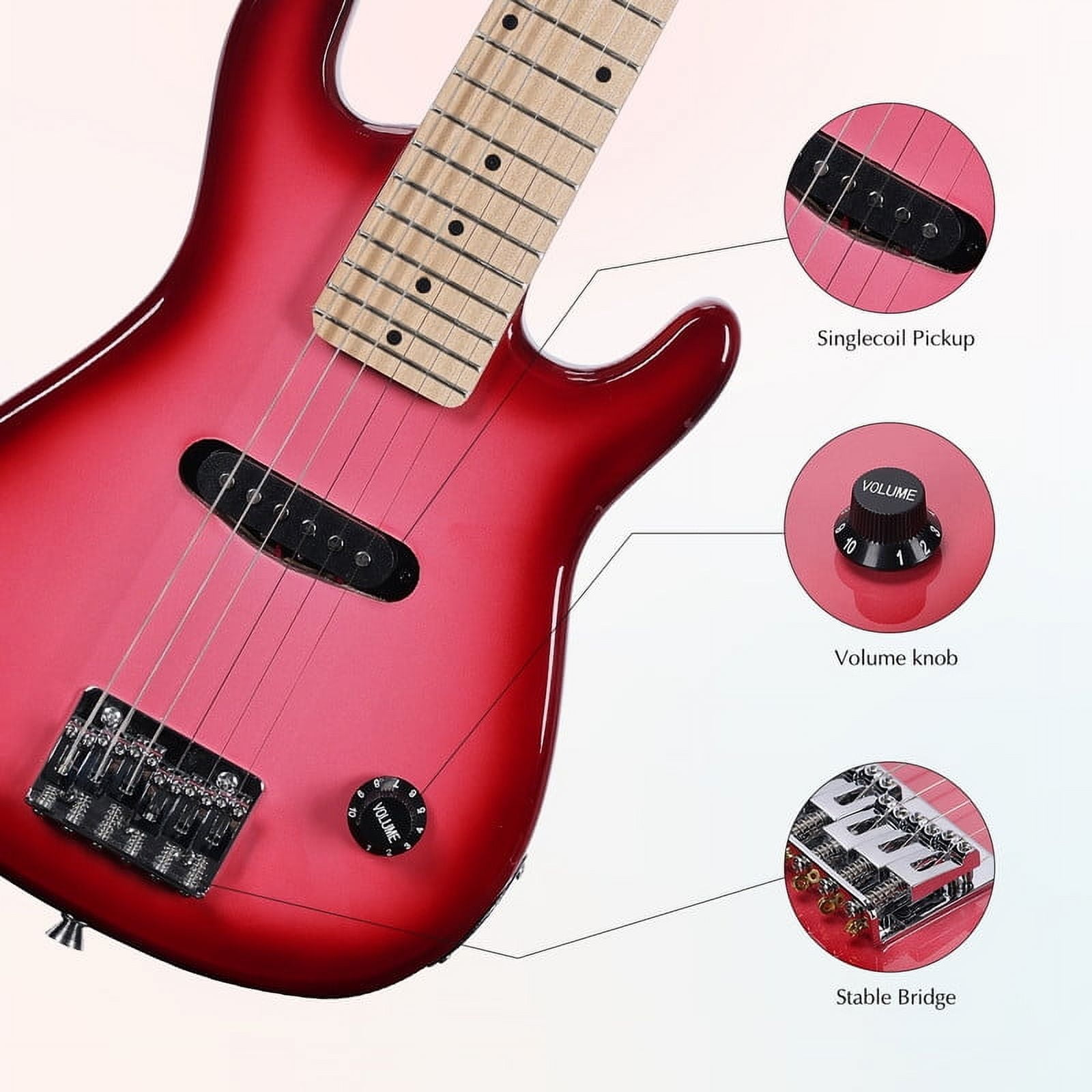 ADM 30 inch Kids Electric Guitar Beginner Kit, Junior 1/4 Size Mini Electric Wood Guitar for Children with Amplifier-Pink