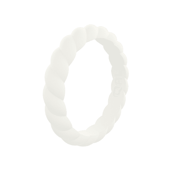 QALO Womens White Twist Stackable Silicone Ring – Durable Wedding Bands with Flexible Comfortable Fit – Skin-Friendly and Lightweight Design – Size 05