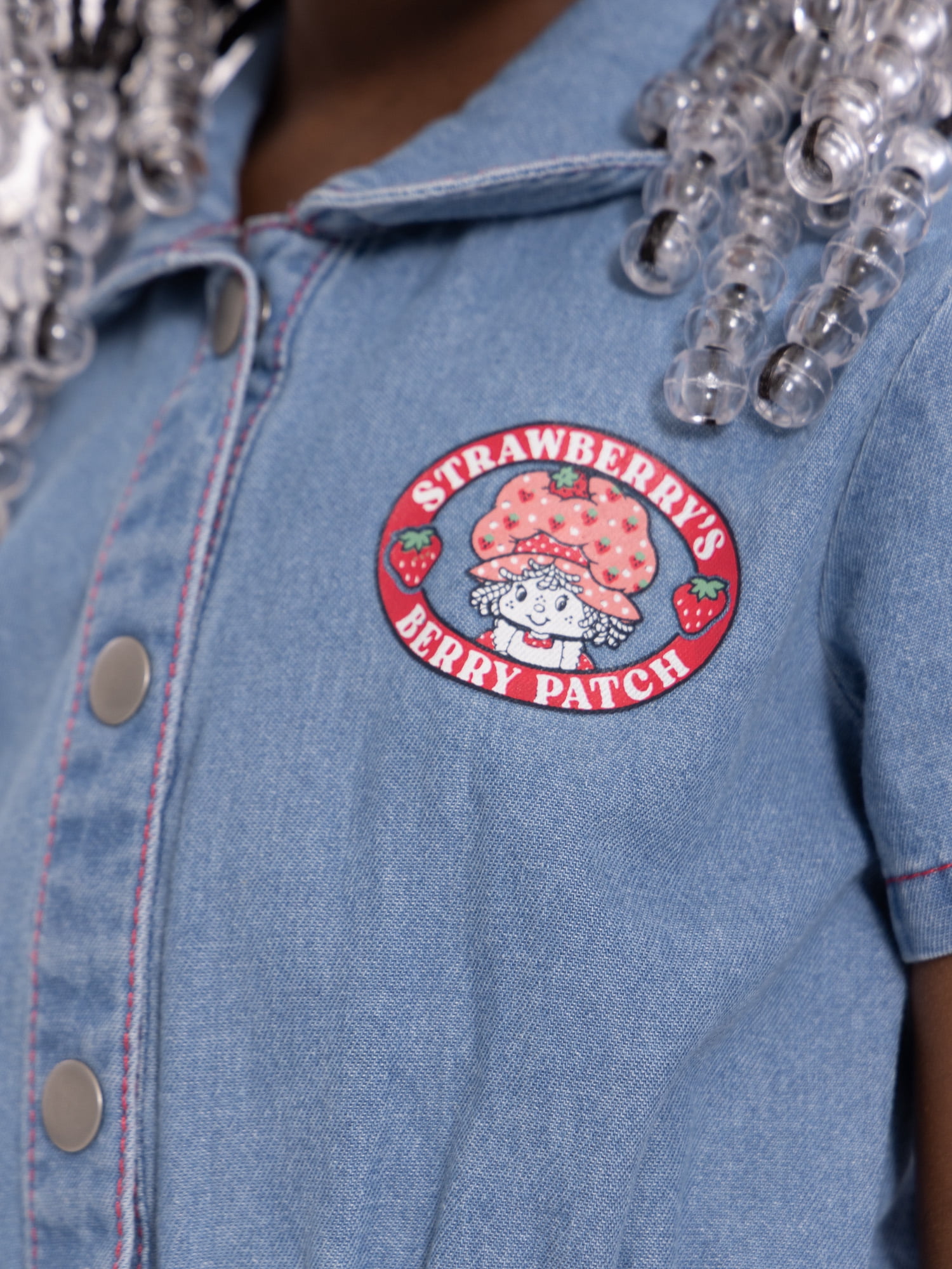 Strawberry Shortcake Toddler Girl Denim Romper with Short Sleeves, Sizes 12M-5T