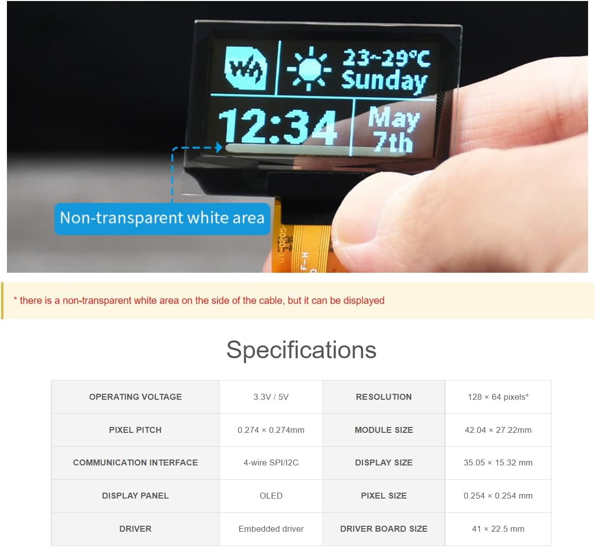 for /Arduino/STM32, 1.51" Transparent OLED Screen with Expansion Board, 128x64 Pixels Light Blue Color Display,3.3V / 5V Voltage Embedded Chip, SPI/I2C Interfaces