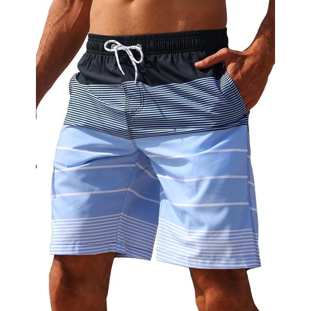 Traje de baño ELETOP de secado rápido con forro de malla, rayas azules, talla XL