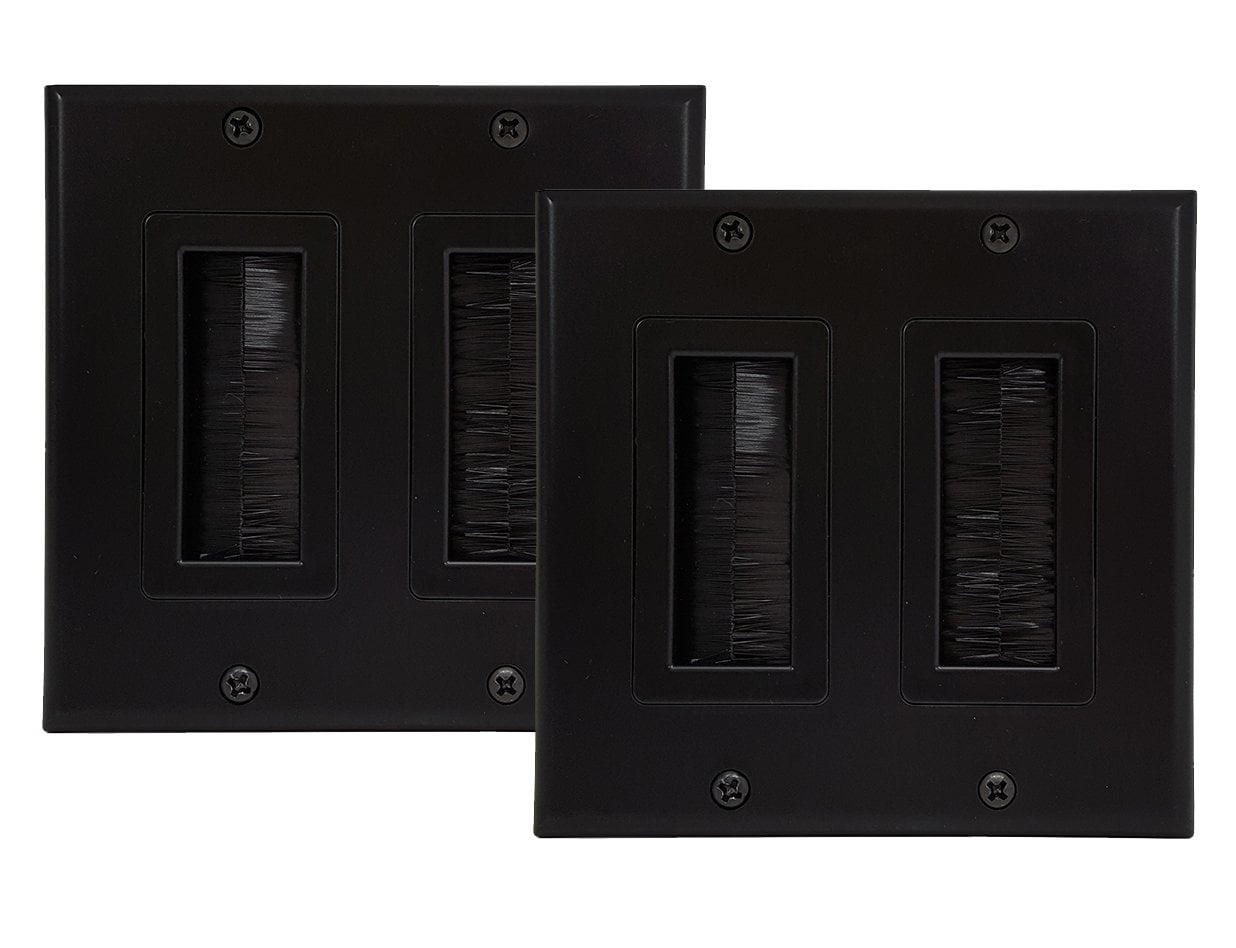 iMBAPrice (2Pack) Black Dual Gang Decora Brush Wall Plate Two Gang