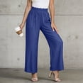 thumbnail image 2 of JGGSPWM Women's Wide Leg Pants Summer Solid Color Casual Elastic Waist Long Lounge Travel Pants Trousers with Pockets Blue XXL, 2 of 9