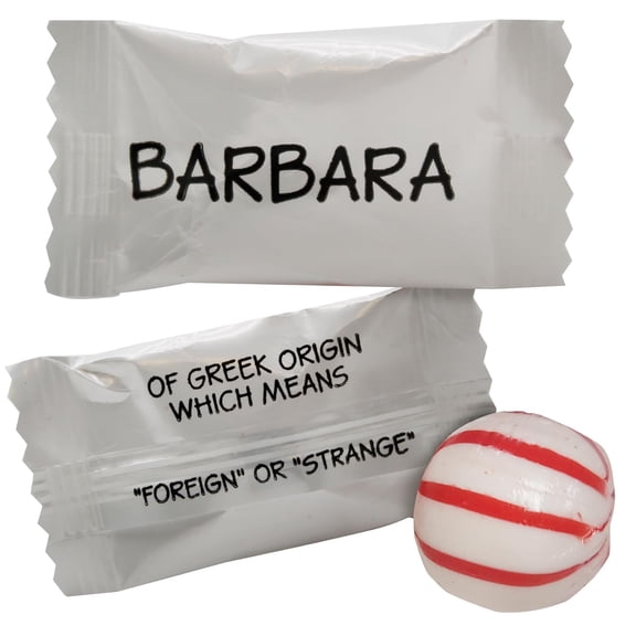 100count Barbara Personalized Name Peppermints Individually Wrapped for Goodie Bags or Party Mix