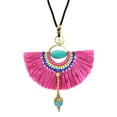 thumbnail image 5 of Stylish Turquoise with Pink Fan Tassel Long Statement Necklace, 5 of 6