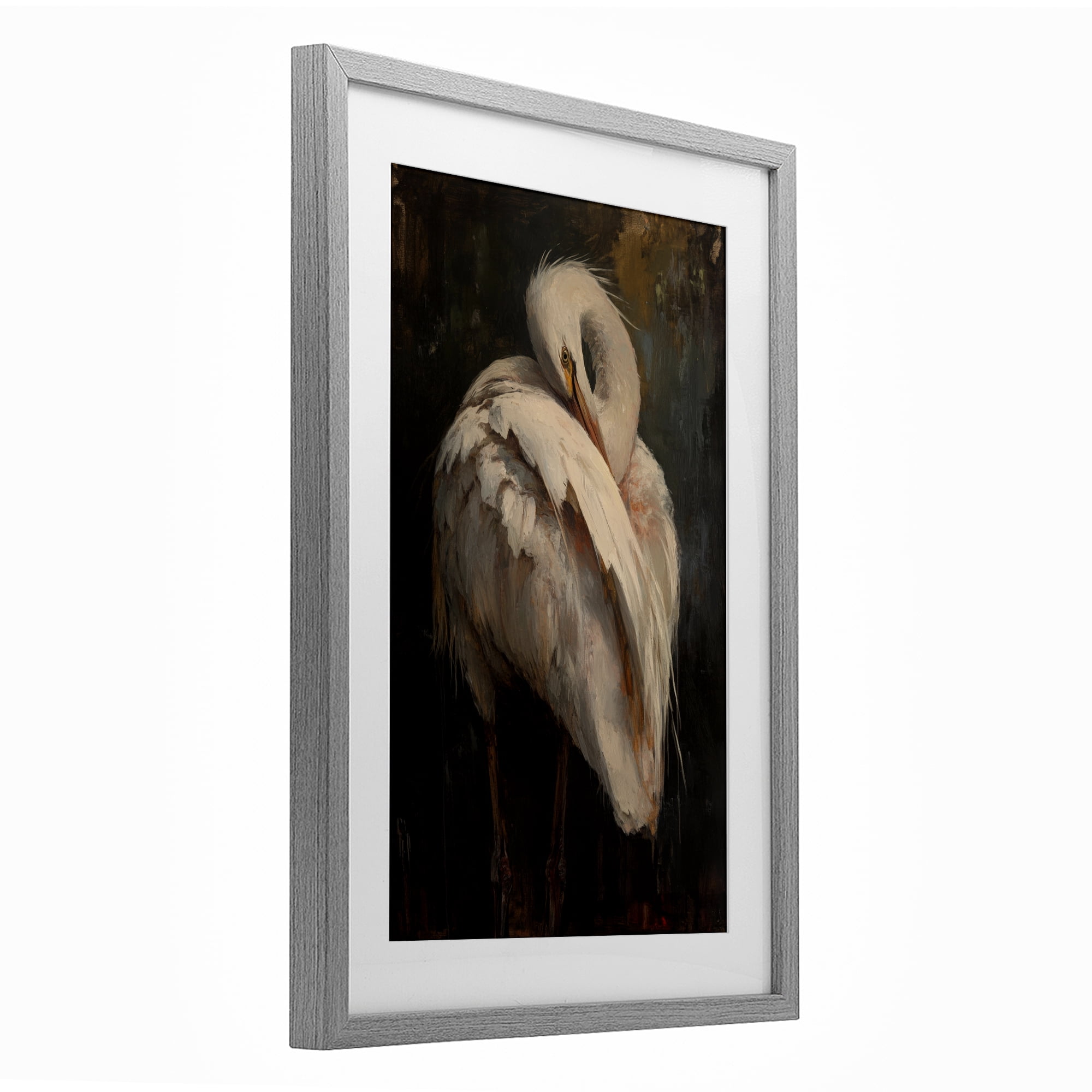Stupell Industries Sleeping Egret in Golden Light Gray Framed Print Under Glass, design by Petal Prints Design