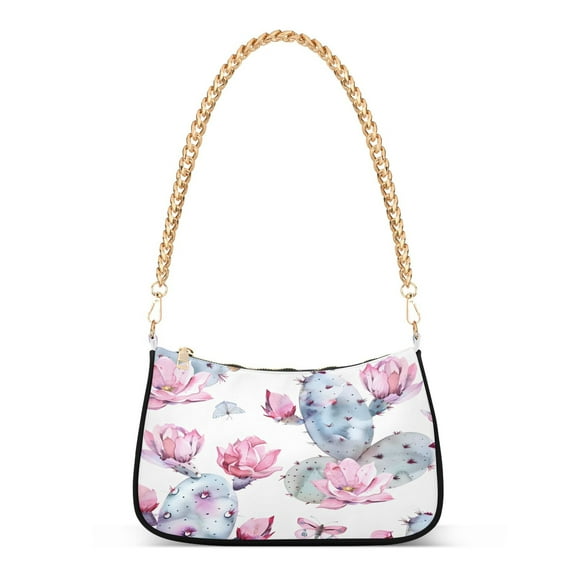 Ryvnso Pink Opuntia Cactus Womens Chain Shoulder Bag Tote Handbags Clutch Hobo Purse with Zipper for Travel