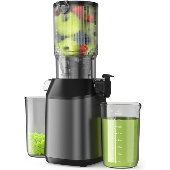 5.3-Inch Slow Masticating Juicer with High Juice Yield, Easy Clean, and Anti-Blockage Reverse Function, Grey - New