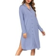 thumbnail image 4 of QUNYINEY Spring Dresses for Women Long Sleeve Casual Striped Shirt Dress Split Hem Button Collared Mini Dresses, 4 of 5