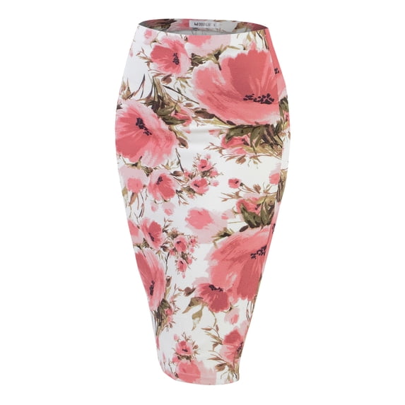 Doublju Women's Stretchy Midi Pencil Skirts (Plus Size Available)