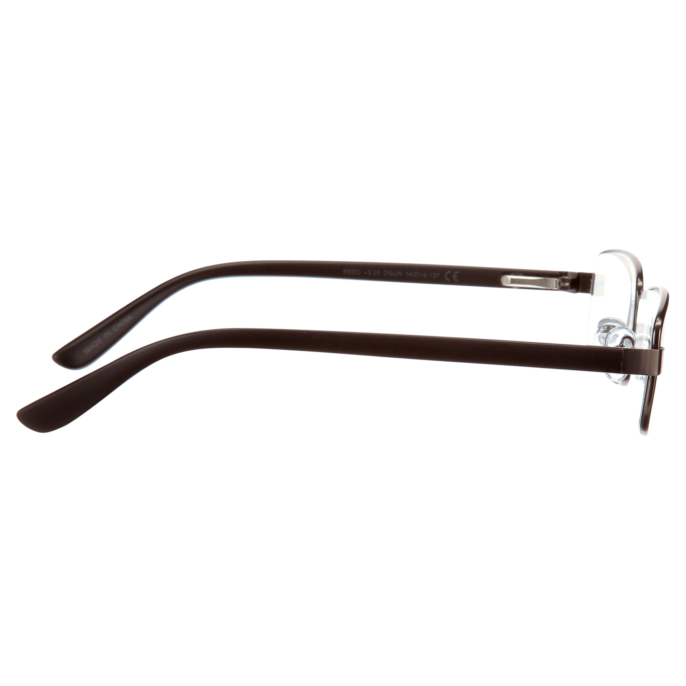 (2 pack) M+ Mens Rectangular Metal Reading Glasses Dgun 3.25 Reed in Gunmetal with Matte Black Temples