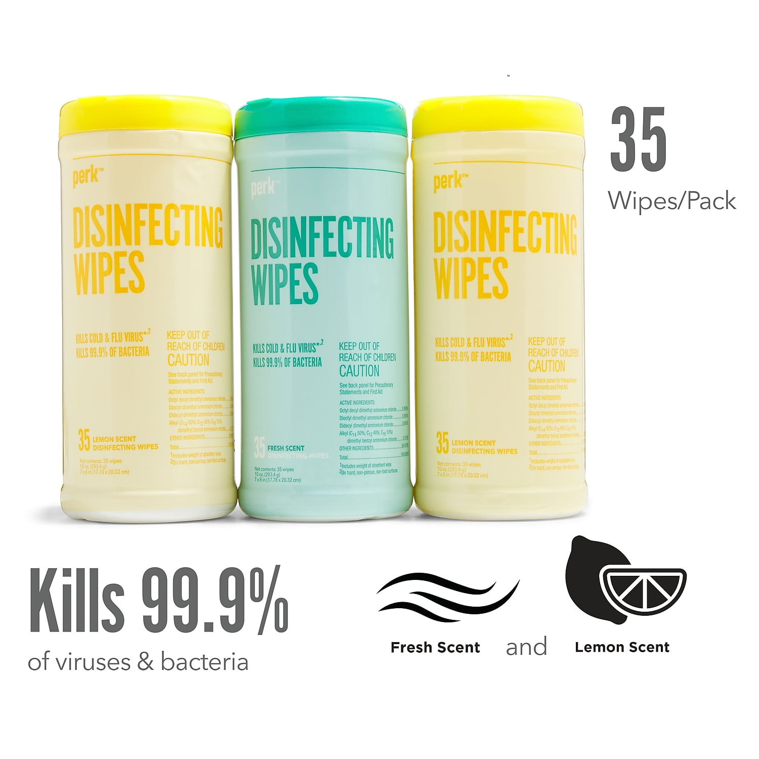 Staples Perk Disinfecting Wipes Fresh & Lemon Scent 35 Wipes/Container 6/Carton PK61527/PVS