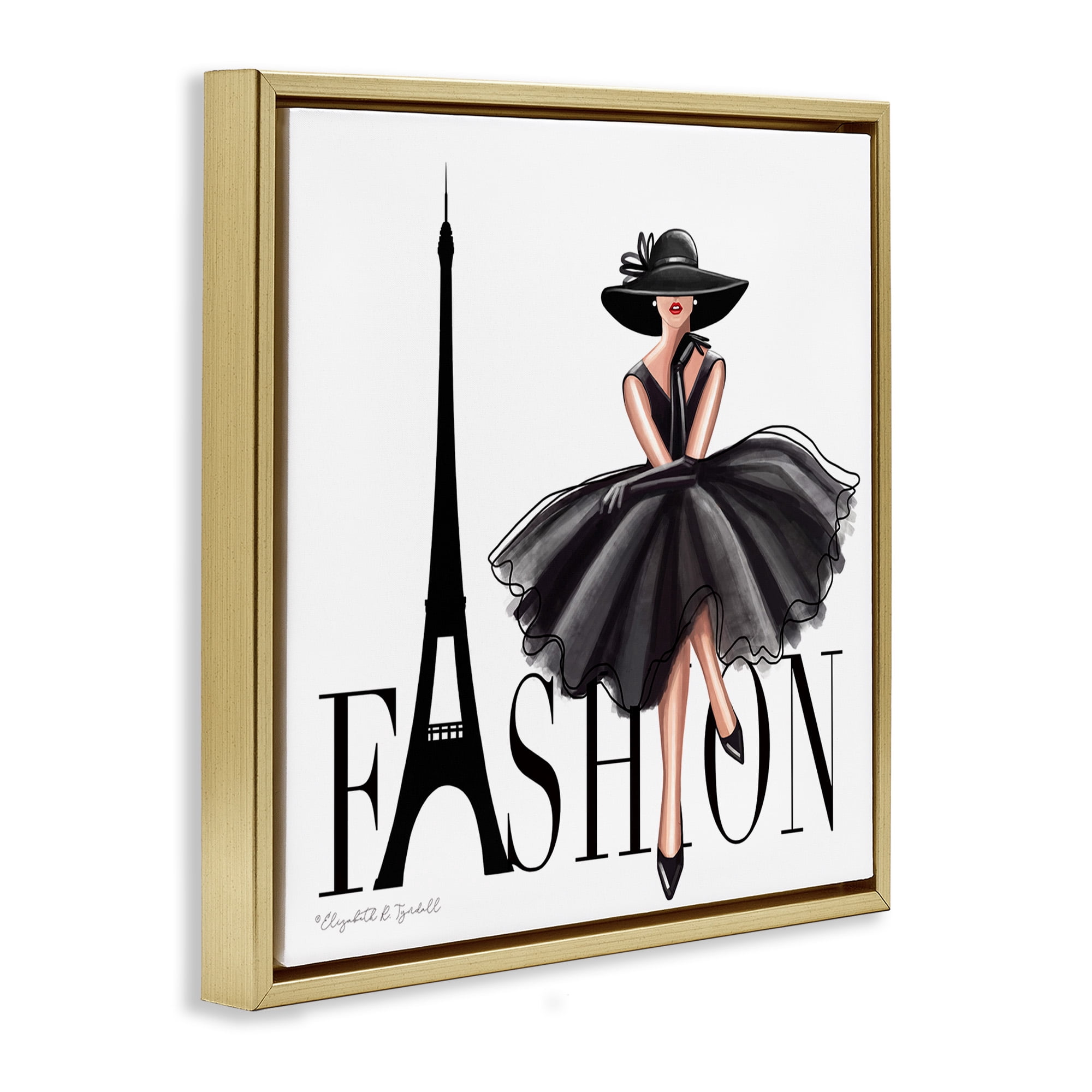 Stupell Industries Parisian Fashion Illustration Beauty & Fashion Painting Gold Floater Framed Canvas Art Print Wall Art, 18 x 18