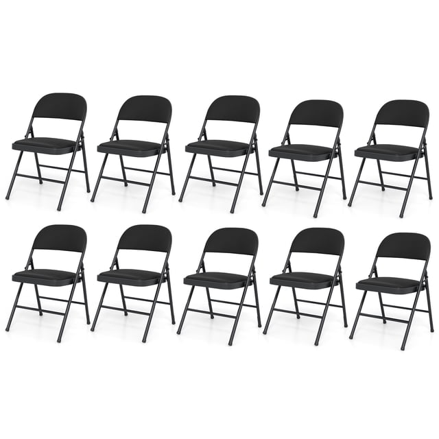 Costway 10 PCS Folding Chairs with Metal Frame PVC Leather Stackable Chairs for Indoor