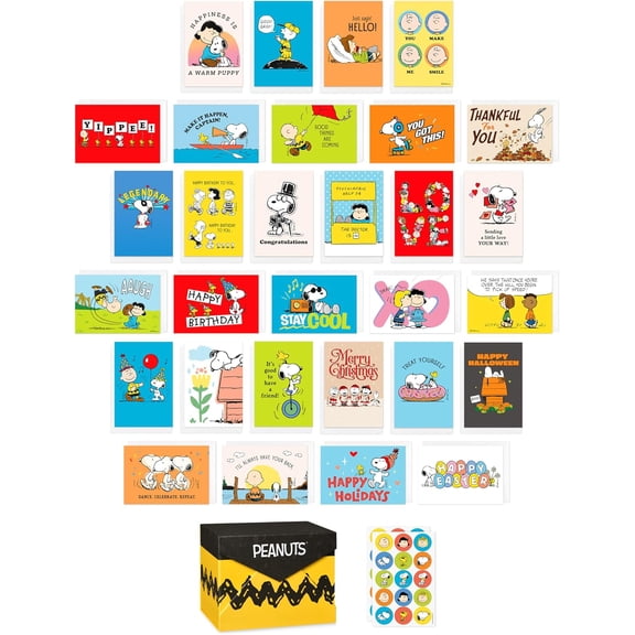 贺卡l1 30-Count All Occasions Peanuts Card Pack with Keepsake Box and Envelopes