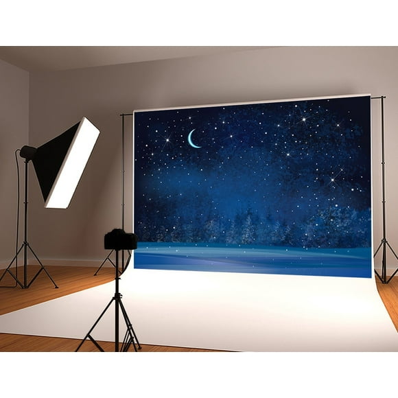 YUSDECOR 7x5ft Evening Sky Photography Backdrops White Moon Bright Stars Background Photo Studio Backdrop