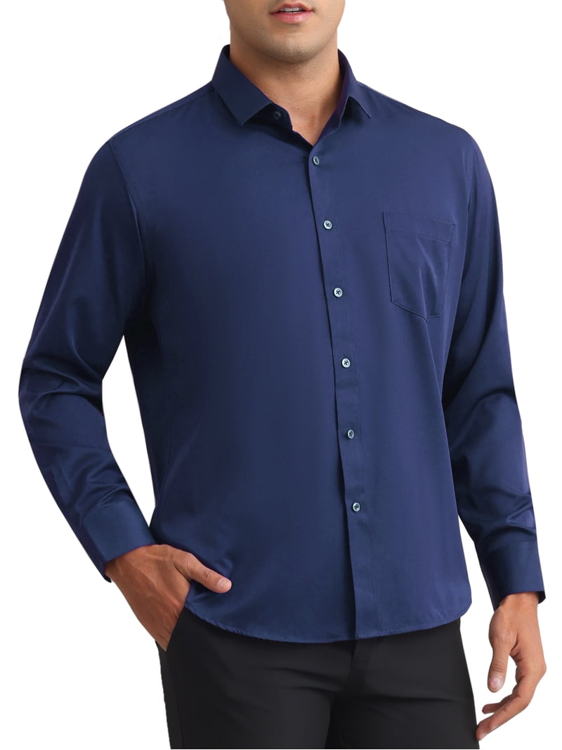 formal dress for men blue shirt Inspire Chic Mens Shirts Solid Long Sleeve Regular Fit Business Button Down Formal Shirts S Navy Blue, Men's, Size: Small, Black royal-blue-prom-dresses
