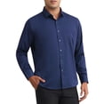 thumbnail image 4 of CAMISAS DE VESTIR PARA HOMBRES INSPIRE CHIC, SÓLIDAS, DE MANGA LARGA, AJUSTE REGULAR, FORMAL, DE NEGOCIOS, CON BOTONES, FORMAL, AZUL MARINO, 4 of 5