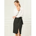 thumbnail image 2 of DARING DIVA Women's Asymmetrical Front Split Belted Midi Pencil Skirt XS Black, 2 of 5