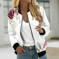 thumbnail image 2 of Women's Casual Floral Zip Up Bomber Jacket Coat Lightweight Short No Lining Outwear Tops Windbreaker with Pocket, 2 of 6