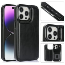 Feishell for iPhone 16 Pro Max Wallet Case with Card Holder,Double Magnetic Clasp Back Flip Kickstand Durable PU Leather Shockproof Card Slots Protective Phone Case for Women Men, Black
