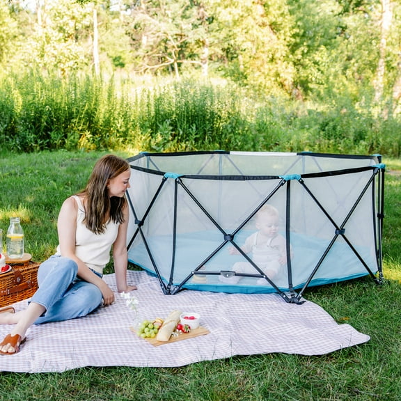 Regalo My Play Portable Play Yard, Teal, 8-Panel, Indoor and Outdoor, Unisex
