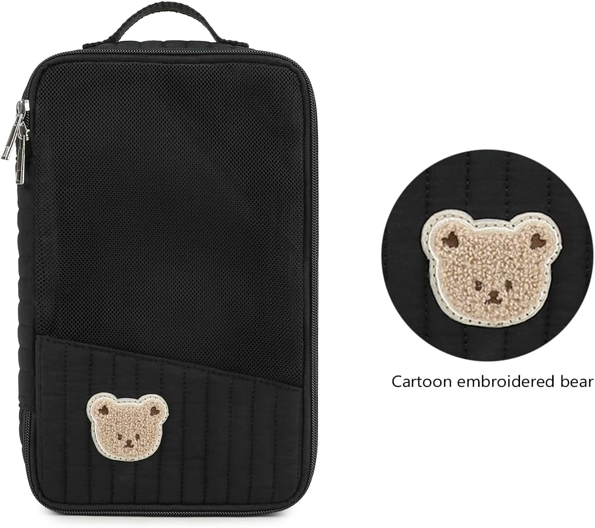 Baby Diaper Bag Organizer Pouches - 2 Pack Waterproof Pod Hanging Diaper Bag Cute Rabbit Bear Mesh Bag Reusable, Washable or Baby Cloth Diapers (Black)