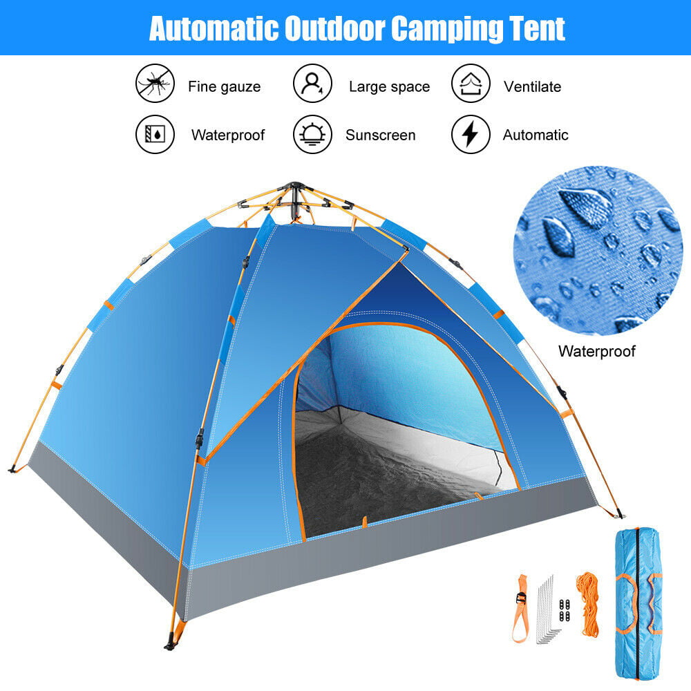 3-4 People 60 Seconds Set Up Camping Tent,Waterproof Pop Up Automatic  Outdoor Shelter Instant Open UP Camping Blue