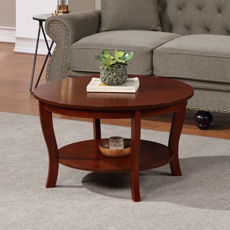 Convenience Concepts American Heritage Round MDF Coffee Table with Shelf Mahogany