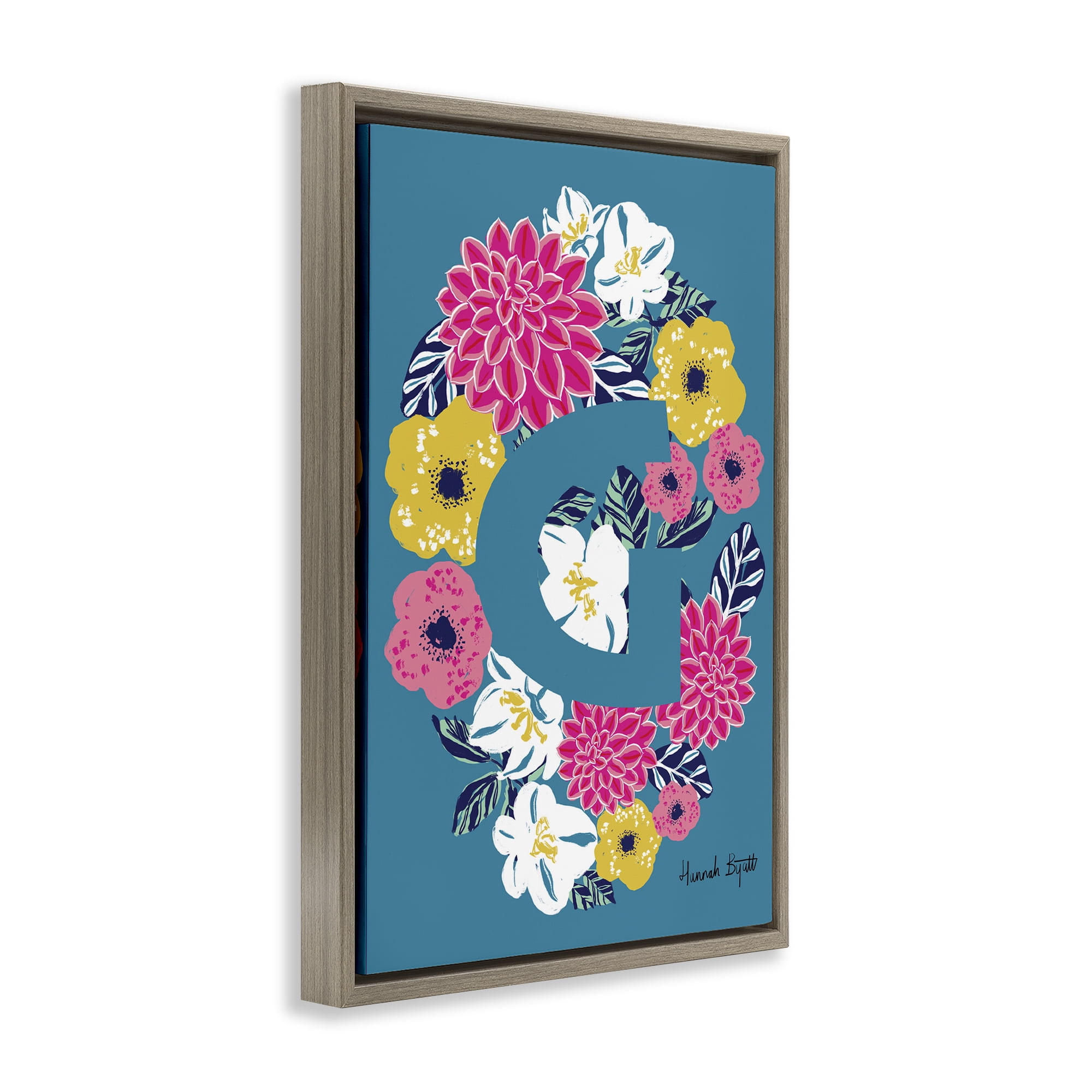 Stupell Industries Floral Bloom Letter G Botanical & Floral Painting Brown Floater Framed Art Print Wall Art, 17 x 25