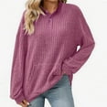 thumbnail image 2 of Lenpel Long Sleeve Shirts for Women Mock Neck Quarter Button Ribbed Knit Tunic Tops Loose Casual Lightweight Sweaters with Pocket(Purple,X-Large), 2 of 3