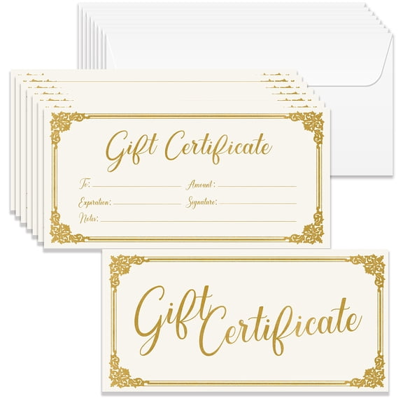 40 Sets Gift Certificate for Business Blank Gift Cards Certificates with Envelopes 6.6x3.3 Inch Golden Border Cards Vouchers