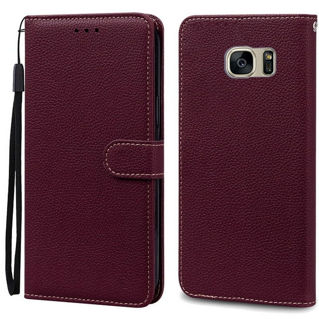 S7Edge Case For Samsung Galaxy S7 Case Leather Wallet On For Samsung S7 Edge Case Soft Flip Cover For Samsung S7 S 7 Edge Fundas Wine Red For Samsung S7 Edge