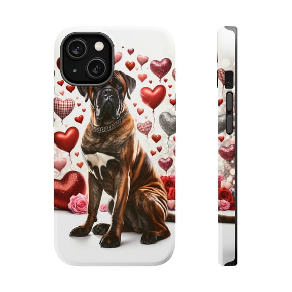 DistinctInk Tough Case for Apple iPhone 13 (6.1" Screen), Compatible with MagSafe Charging - Valentine's Day Bullmastiff