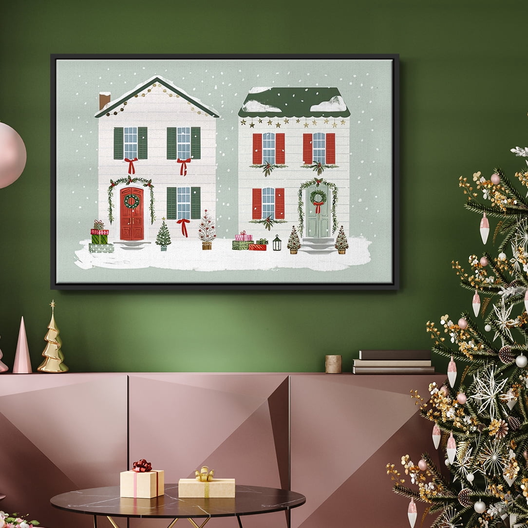 Festive Front Door Collection A - Framed Gallery Wrapped Holiday Canvas - 17 x 25 - Black Frame