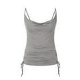 thumbnail image 3 of JGGSPWM Women Solid Essential Spaghetti Strap V Neck Camisole Sleeveless Slim Sexy Crop Top Side Drawstring Casual Tank Tops Gray M, 3 of 7