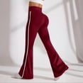 thumbnail image 5 of CHIUNL Retro Side Stripe Flare Leggings, High Rise Tummy Control Yoga Pants with Front Ankle Split, Slimming Sporty Tights for Gym & Streetwear (Wine S), 5 of 6