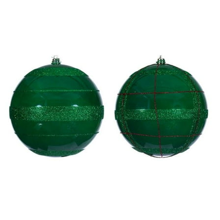 Vickerman N231804D 6 in. Green & Red Glitter Assorted Ornament - 4 Piece Per Bag