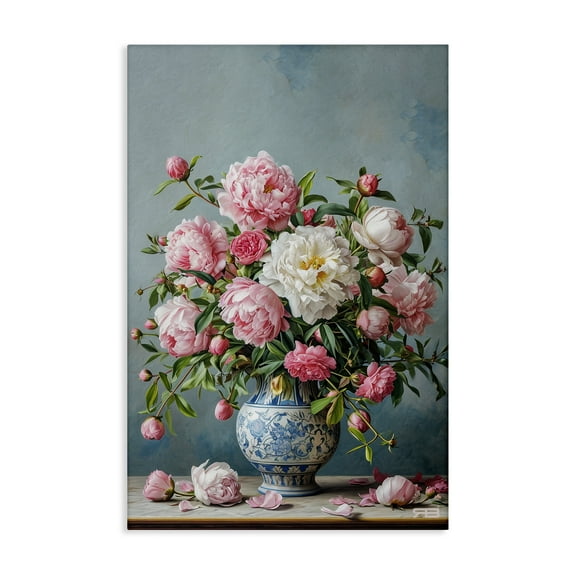 Stupell Industries Full Peonies Vase Botanical & Floral Painting Gallery Wrapped Canvas Art Print Wall Art, 16 x 24