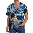 thumbnail image 1 of Fotbe Vintage Starry Sky Shark Camisa Estampada de Manga Corta para Hombre, Casual de Verano, Estilo Playero, Sin Arrugas-Medium, 1 of 5
