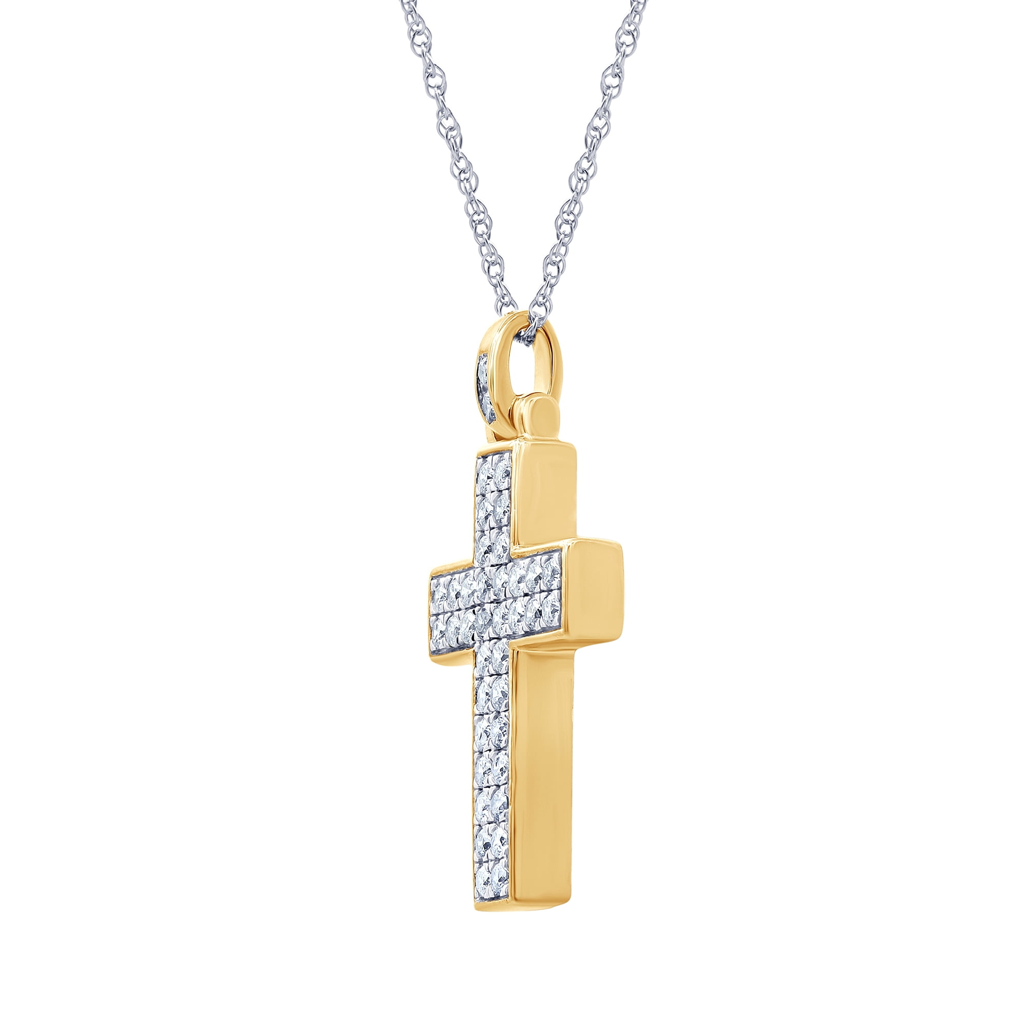 3/4 Carat T.W Lab Grown Diamond Yellow Gold plated Cross Pendants In Sterling Silver.