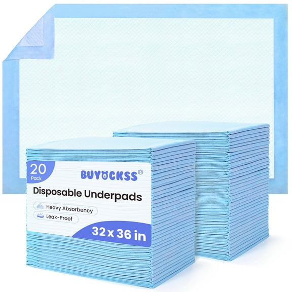 Buyockss 32” x 36” Chucks Disposable Bed Pads 20 Count Adult Waterproof Incontinience Pads for Bed