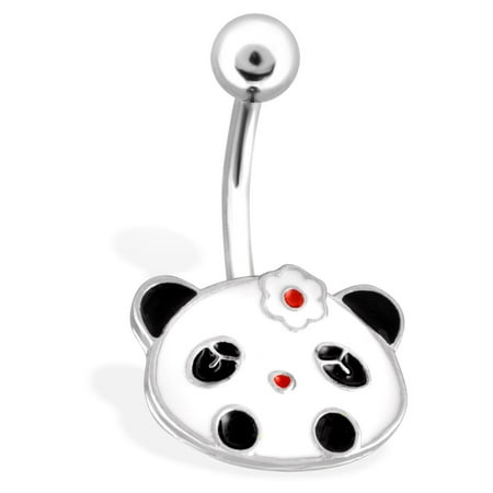 - Panda Face With Flower Hair Pin Surgical Steel Navel Ring