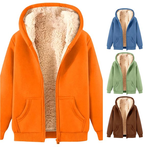 Women Thick Lined Full Zip Hoodie Winter Warm Sherpa Sweatshirt