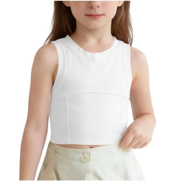 Posijego Girls Crop Tank Tops Athletic Yoga Workout Dance Camisoles Sleeveless Shirts Slim Running Tank Tees for Little Girls