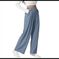 thumbnail image 3 of Pantalones de Traje Anchos para Mujer, Holgados, de Cintura Alta Elástica, Informales, Largos, Color Azul Marino, Talla M, 3 of 7